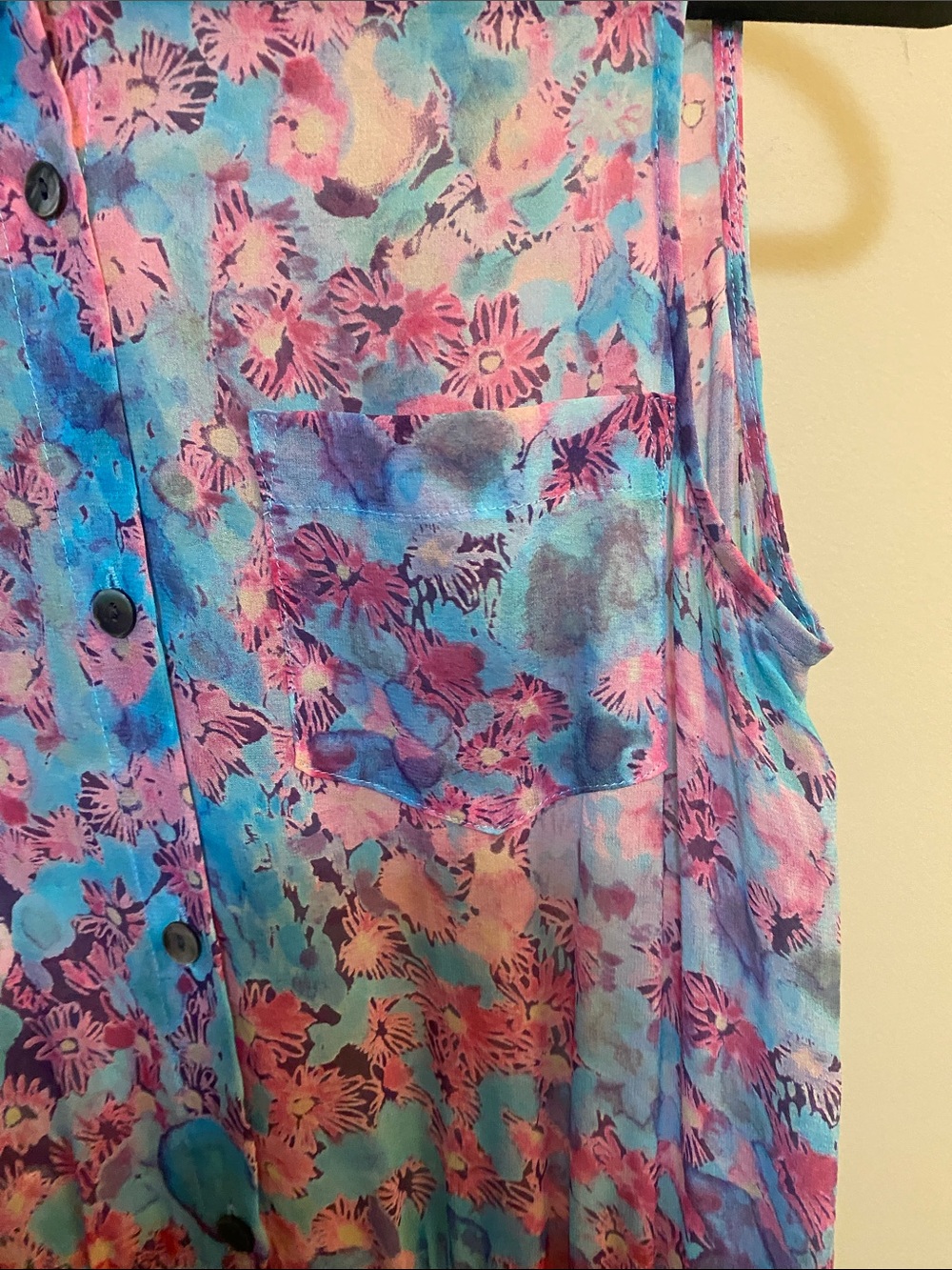 Gryphon Sleeveless Collared Mini Dress - Pink, Green & Blue Floral - Picture 7 of 10